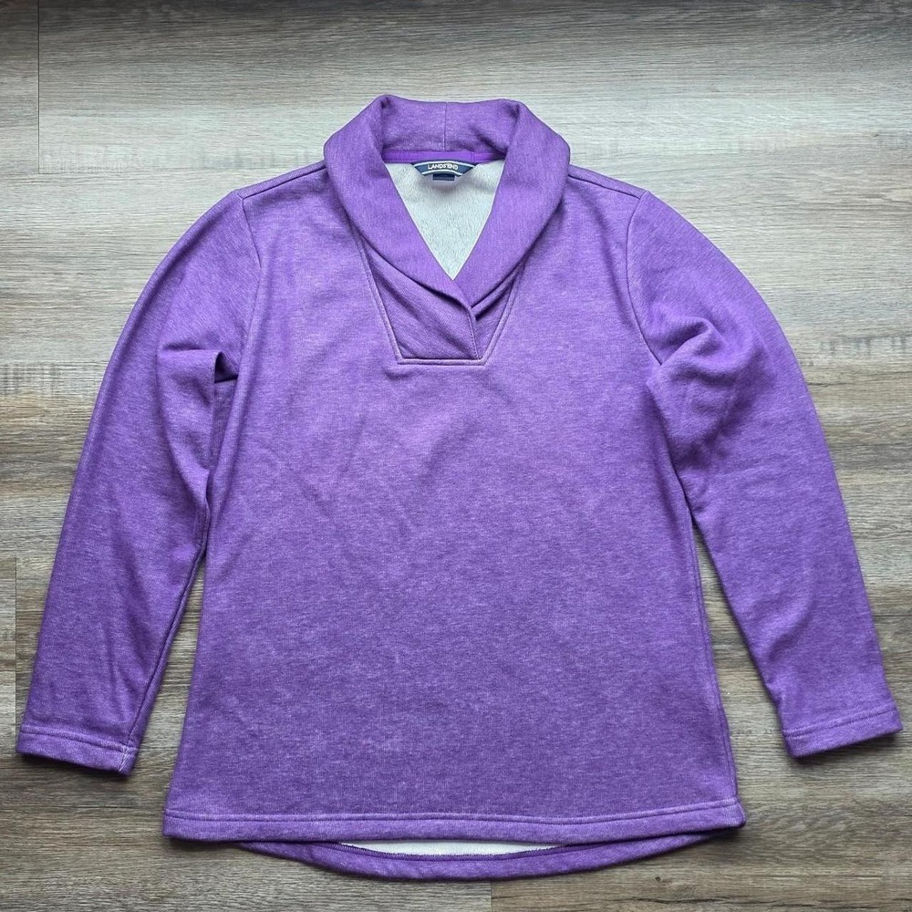 Lands End Women Purple Cowl Neck Pullover Fuzzy Fleece Lined Top S 6-8